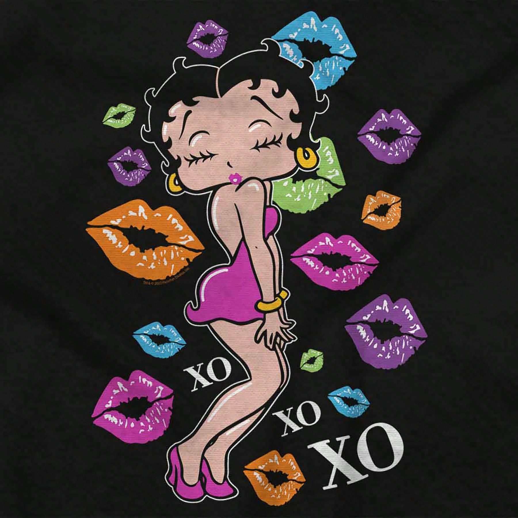 Betty Boop Baby Girl Toddler Graphic Tee Shirt Cute Vintage Retro Animated Sassy Cartoon Character XOXO Hugs And Kisses Colorful Lips Casual Fashion Soft Cotton Printed Short Sleeve Crewneck Tshirt Baby Clothes Brisco Brands