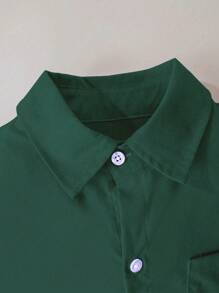 男童及儿童经典学院风绿色口袋长袖衬衫，正式着装，适合休闲聚会、花童及各种正式场合。 - 綠色 - 查看 3