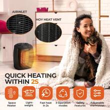 Havato Space Heater, 1500W Electric Heaters Indoor Portable With Thermostat, Fast Heating Ceramic Room Small Heater With Heating And Fan Modes For Bedroom, Office And For Home Office Men Women Gift - US A Type Plug(110-127V) - View 3