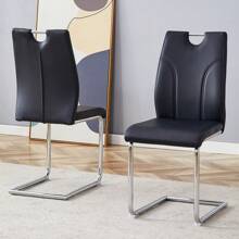 MUUOKY Dining Chairs Set Of 2/4/6, Modern Kitchen Dining Room Chairs With Electroplated Metal Legs, Kitchen Chairs For Living Room, Upholstered Dining Accent Side Chairs With Faux Leather Cushion Seat, Modern Minimalist, Comfortable, Spare Chair For Parties, Christmas Gifts, Christmas Decor, Christmas Decorations, Christmas Gifts, Christmas Home, Christmas Decor Home - 黑色 - 查看 6