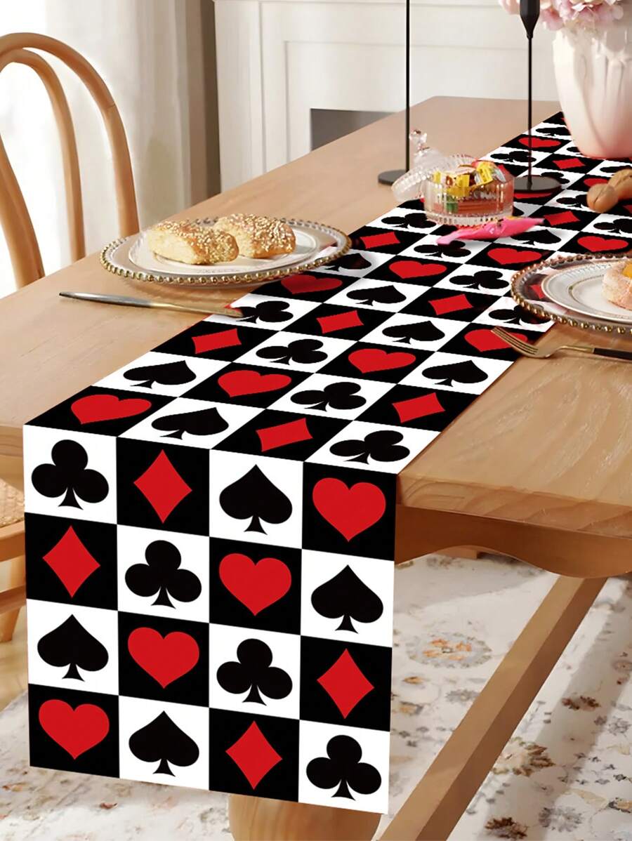 1 件 35*180 厘米赌场主题扑克桌旗，拉斯维加斯桌布桌布非常适合拉斯维加斯扑克之夜主题家庭节日生日派对、家庭房间桌面装饰用品