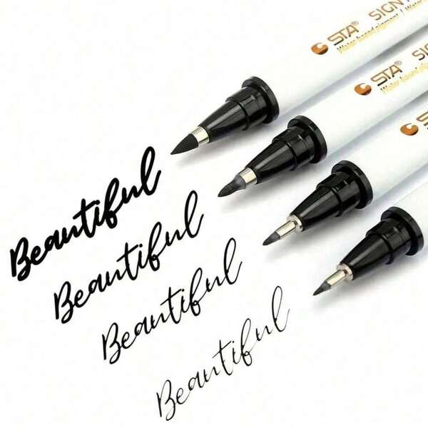 4pcs Calligraphy Brush Set, Black Ink Drawing Pen, Soft Tip - 4 Sizes For Art Drawing, Scrapbooking, Journaling And Watercolor Illustration,Back To School