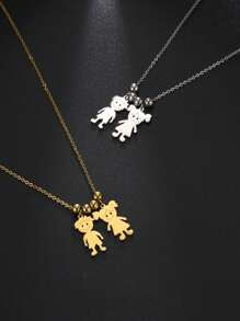 Personalized Boy Girl Kids Pendant Necklace Custom Name Family Gift For Women Men Stainless Steel Pendant Engraved Names Date Beads Chain Necklace Engagement Jewelry Couple Gifts Friendship Gifts - Gold - View 3