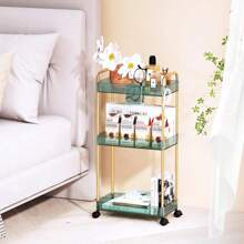 Xe đẩy 3 tầng có bánh xe trong suốt có khóa cho phòng tắm & kệ đa chức năng! Xe đẩy lưu trữ có bánh xe, thích hợp cho phòng khách, văn phòng, phòng tắm, nhà bếp, trang trí ngoài trời - màu xanh lá - Xem 7