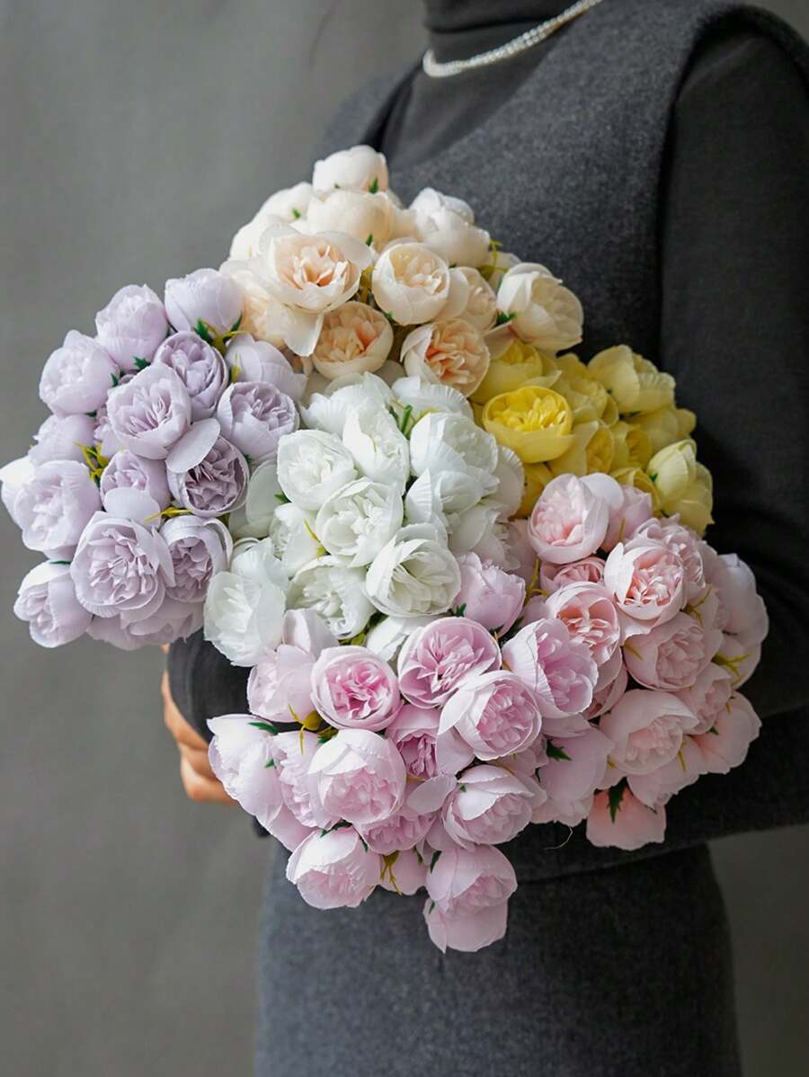 9pcs/Lot High Quality Artificial Rose Bouquet, Decoration For Home, Wedding Ceremony Aisle Flowers, Bridal Bouquet, Valentine's Day, Gift Gifts Birthday Graduation - Multicolor - View 1