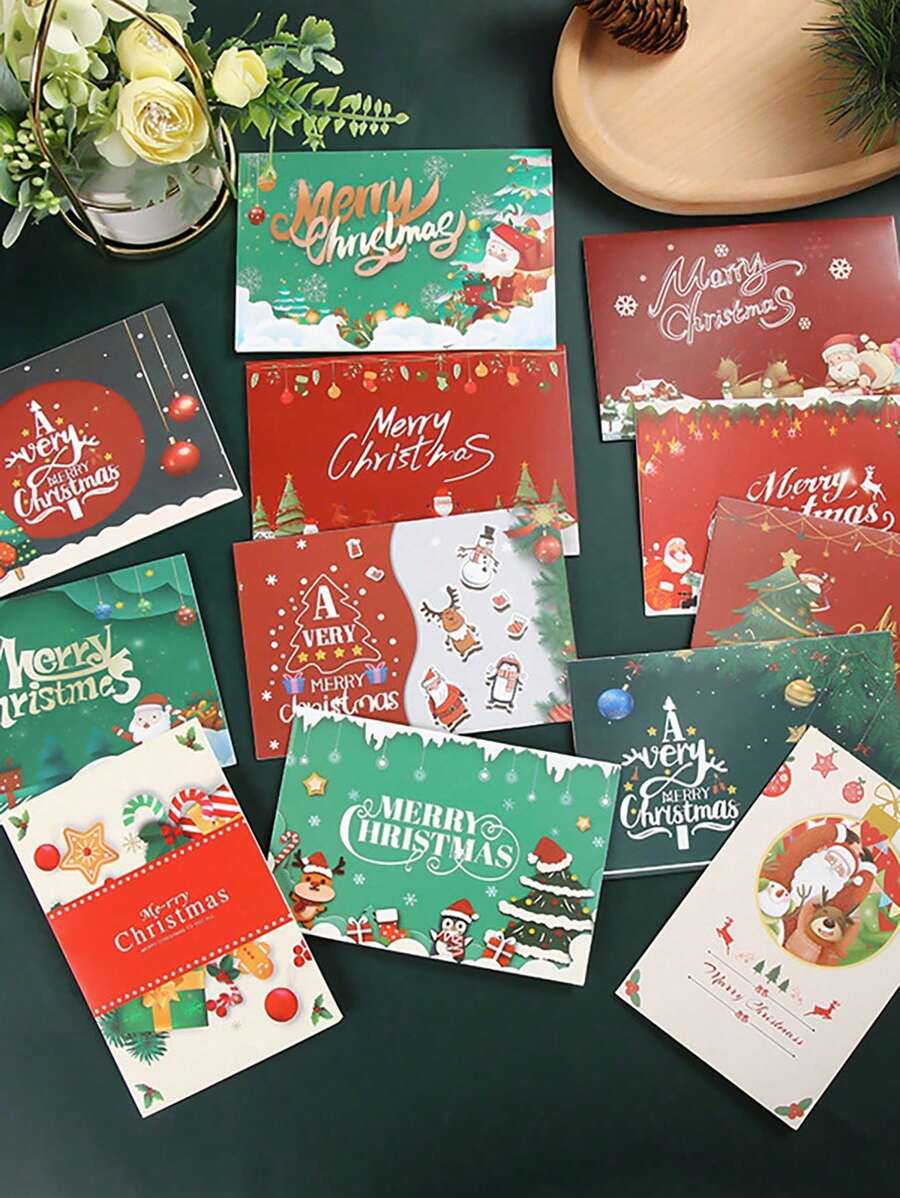 50 piezas de tarjetas de felicitación de cumpleaños, Día de San Valentín, Navidad, Nochebuena con bendiciones manuscritas, tarjetas de regalo con flores, tarjetas de Año Nuevo - Multicolor - Ver 1
