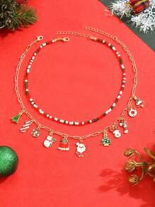 2 件套圣诞时尚珠宝包括圣诞老人、雪人、驯鹿、圣诞树、铃铛、糖果节日吊坠、项链套装，可作为女性节日礼物 - 聖誕節 - 查看 3
