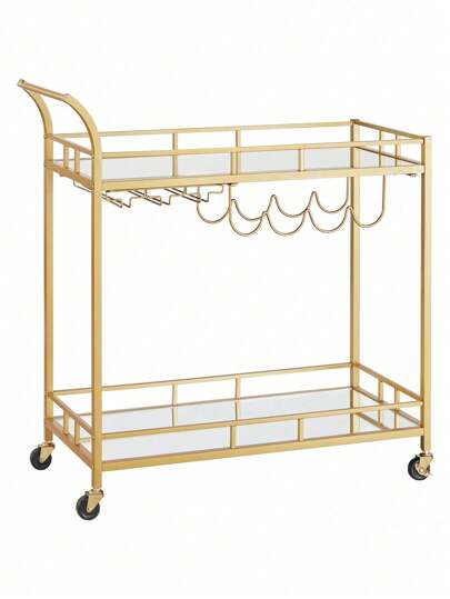  VASAGLE Carro de Bebidas, Carrito de Bar, Carro de Servicio con 2 Estantes de Espejo, Portavasos, Portavinos, para Comedor, Bar de Casa, Cocina, Rosa Dorado