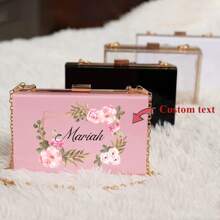 Bolsa de maquillaje de acrílico personalizada, embrague de dama de honor, bolsa de fiesta transparente, billetera personalizable, bolsa de maquillaje de viaje con cadena, hermoso regalo para la novia