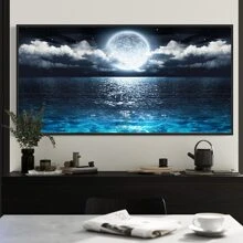 1 Pieza Póster de paisaje nocturno oceánico moderno sin marco, decoraciones Rama, arte de pared en lienzo impermeable, pintura artística para regalo, sala de estar, dormitorio, comedor, oficina, baño, cafetería, bar, decoración estética de pared, decoración del hogar y la residencia