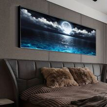 1 Pieza Póster de paisaje nocturno oceánico moderno sin marco, decoraciones Rama, arte de pared en lienzo impermeable, pintura artística para regalo, sala de estar, dormitorio, comedor, oficina, baño, cafetería, bar, decoración estética de pared, decoración del hogar y la residencia