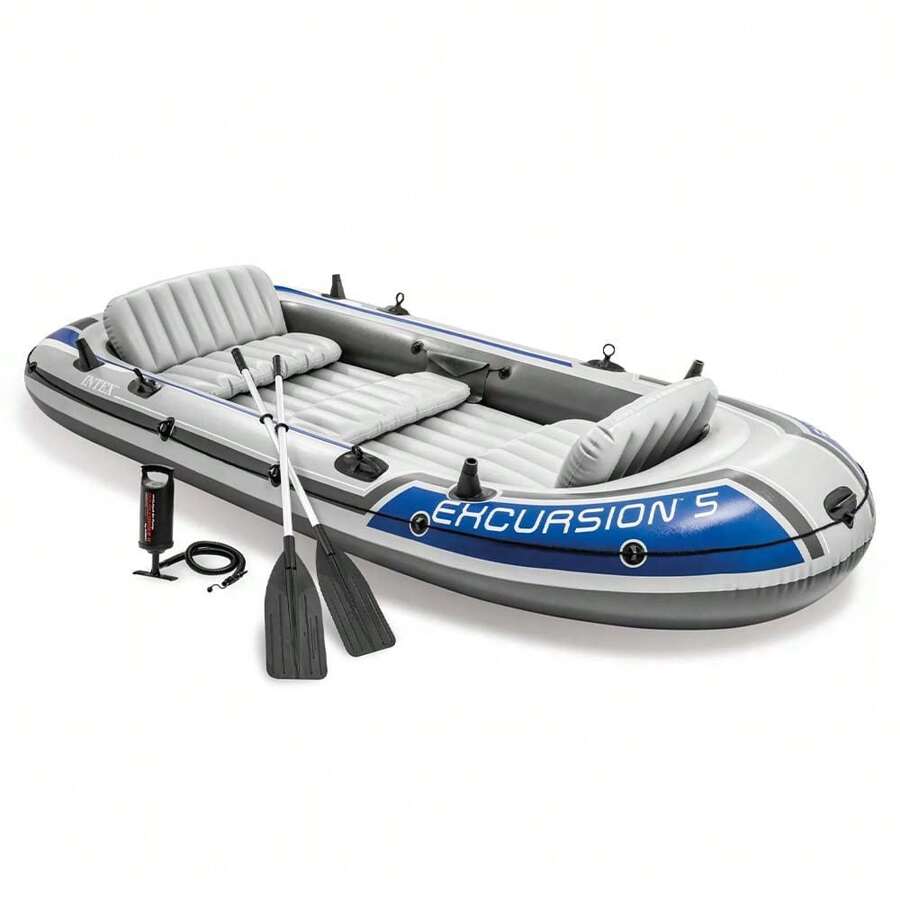 Barco Bote Inflável Excursion 5 - Intex Remos e Bomba - Cinza - Visão 1