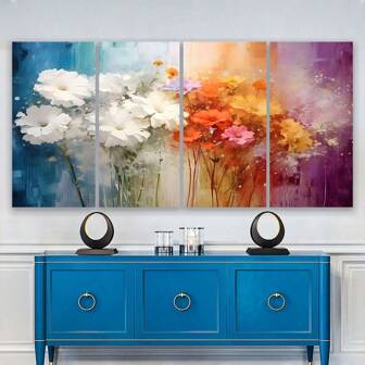 4 件蓝红白花海报和印刷品，现代墙壁艺术图片，帆布画，家居装饰、卧室装饰、房间装饰用品的理想礼物，无框架 50x100 厘米/19.68X39.37 英寸