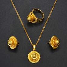 1set Small Set Jewelry Necklace Earrings Ring Gold Color African Bridal Sets Habesha Eritrea Wedding , Gold Jewellery - Multicolor - View 2