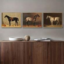 3pcs Vintage Thoroughbred Horse Painting Art Prints, Antique Horse Farm Animals Canvas Poster, Retro Horse Wall Pictures For Living Room, Office Home Decor, Farmhouse Wall Decor, Frameless