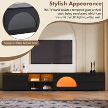 ON-TREND Modern TV Stand With Fluted Glass Door For TVs Up To 100", Media Console With Sliding Door & 2 Drawers, Free-Combination Entertainment Center With LED Light For Living Room, Bedroom, White