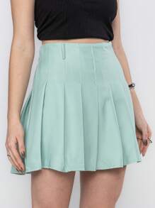 Pleated Skirt With Lining Shorts For Women In College Tailoring - Green - View 4