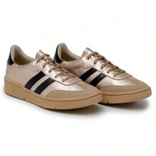 Women's Genuine Leather Blogger Sneakers - 釉面/黑色 - 查看 3