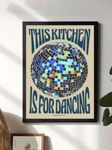 1pc Unframed Vintage Art Canvas Poster, Disco Ball Print "This Kitchen Is For Dancing" - Ideal Retro Wall Art And Decor For Bedroom, Living Room, Corridor, And Winter Decor Gifts Birthday Graduation