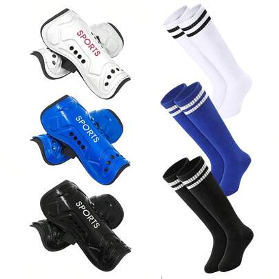 1 Set Soccer Socks With Knee-High Shin Guards & Straps For Training And Competition