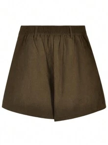 Vintage Corduroy Shorts, Casual High Waist Straight Leg Pants For Petite Women, Chic & Versatile For Autumn/Winter - Coffee Brown - View 2