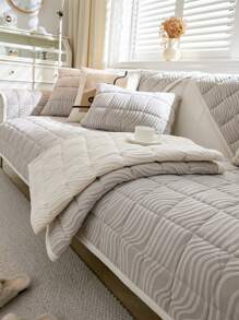 1pc Plush Thick Warm Sofa Cushion Cover, Modern Minimalist Anti-Slip Fabric Sofa Slipcover, Washable, Dust-Proof, All Season Use, Warm, Fade-Resistant, Pet-Friendly, Fits For Bedroom, Office, Living Room, L-Shape And 1/2/3/4 Seater Sofa