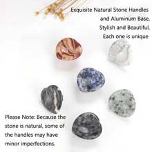 6 Pcs Lotus Stone Heart-Shaped Knobs Natural Lotus Stone Handles Energy Stone Aluminum Alloy Base Drawer Pulls