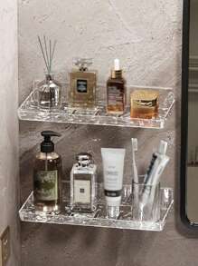 1pc Acrylic Corrugated Bathroom Storage Shelf, Wall Mounted Vanity Organizer Shelf, Sink Faucet Storage Shelf Bathroom Bathroom Toiletries Free Punch Storage Shelf - Clear - View 8