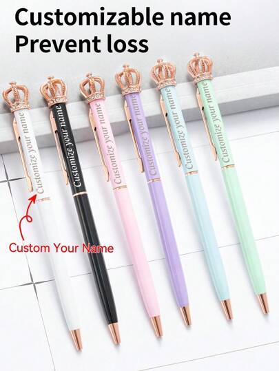 Customized Metal Ball Pen Set With Stylus, Rotating Crown Design Metal Ballpoint Pen, Smooth Writing, Can Customize Your Name And Text, Medium Point, Suitable For Mother's Day, Birthday, Teachers' Appreciation, Christmas, Halloween Gifts, Applicable For Business, Office, School, Employee Recognition And Team Building Events, Back To School Supplies, Back To School Season Special Offer