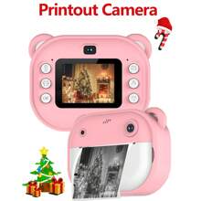 Thermal Print Camera Camera Instant Print 1080P Dual Lens Digital Camera One-Touch Printable Camera 2 Inch Screen Built-In Battery Thermal Printing Paper Birthday Christmas New Year Gifts