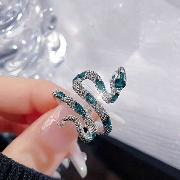 Anillo de moda con forma de serpiente, accesorio de moda elegante y sencillo con acabado brillante para mujer, joya versátil