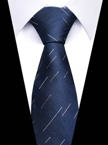 AlanKing 1pc Men's Dark Blue Plaid Striped Paisley Necktie Formal And Party Accessories For Men's Gift Men Necktie