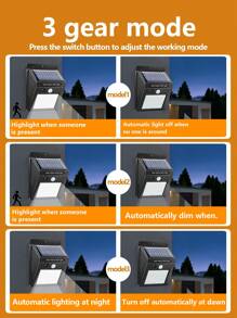 1/4 piezas Lámpara de pared solar de 60 LED, luz de acampada portátil impermeable de ABS a 6000K, con sensor de movimiento y 3 funciones inteligentes, compatible con batería de ión de litio 18650 para exteriores, jardín, garaje, camino, patio