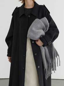 1pc Soft & Fuzzy Solid Color Fashionable Shawl, Versatile Tasseled Warm Scarf - Simple Blue - View 3