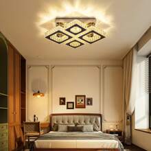 22" Crystal Chandelier Square Crystal Ceiling Light Led Flush Mount Ceiling Lighting Modern Crystal 4 Lights Chandeliers For Living Room Bedroom Kitchen (Coo White/Warm White/Dimmable)
