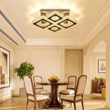 22" Crystal Chandelier Square Crystal Ceiling Light Led Flush Mount Ceiling Lighting Modern Crystal 4 Lights Chandeliers For Living Room Bedroom Kitchen (Coo White/Warm White/Dimmable)