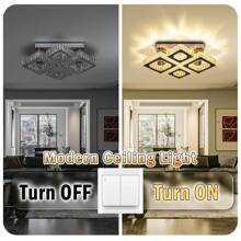 22" Crystal Chandelier Square Crystal Ceiling Light Led Flush Mount Ceiling Lighting Modern Crystal 4 Lights Chandeliers For Living Room Bedroom Kitchen (Coo White/Warm White/Dimmable)
