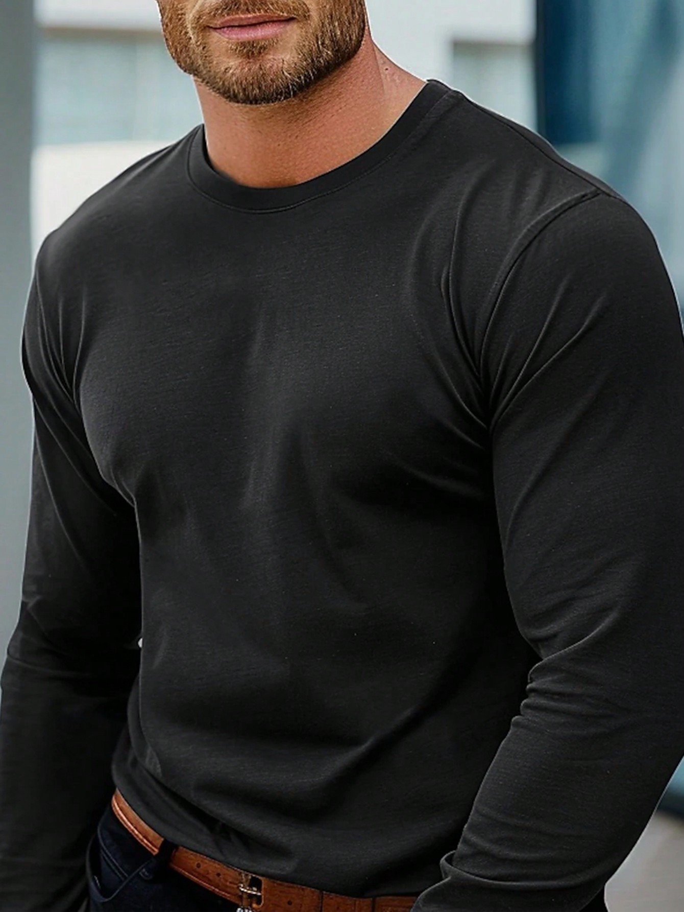 Men's Solid Color Crew Neck Long Sleeve T-Shirt