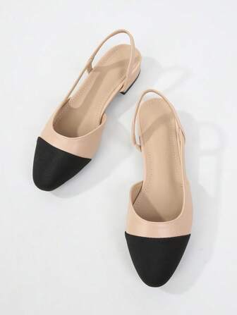 Plus Size Retro Tie Back Sandals, Women's Casual Elegant French Style Low Chunky Heel Mixed Color Shoes Shoes, 2025 New Fashion