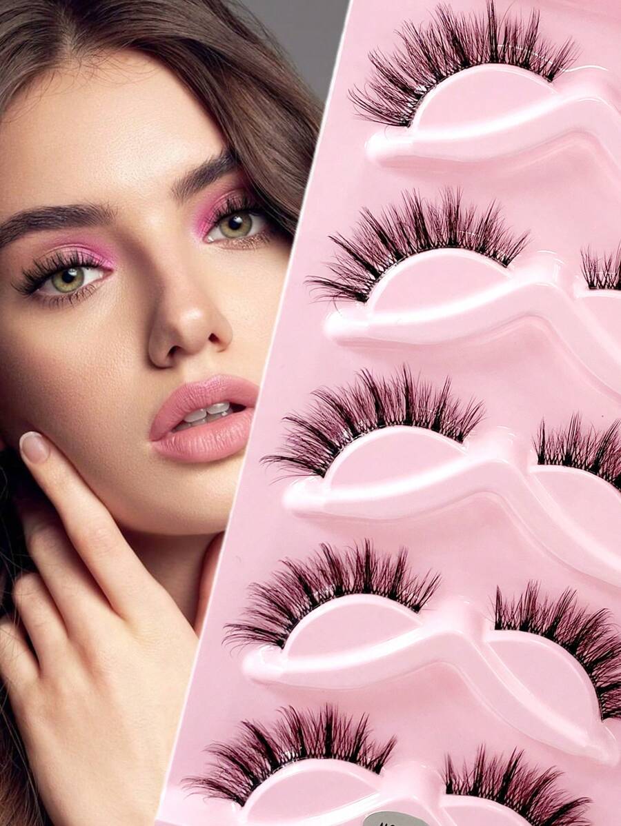 ENCHUW 5 Pairs Lashes With Clear Band Manga Fake Eyelashes Wispy Criss ...