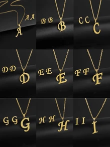 1 套钛钢 26 字母设计时尚百搭耳钉和吊坠项链首饰套装，适合男士，18K 镀金，适合送礼和日常佩戴