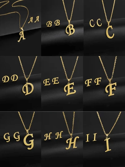 1 套钛钢 26 字母设计时尚百搭耳钉和吊坠项链首饰套装，适合男士，18K 镀金，适合送礼和日常佩戴