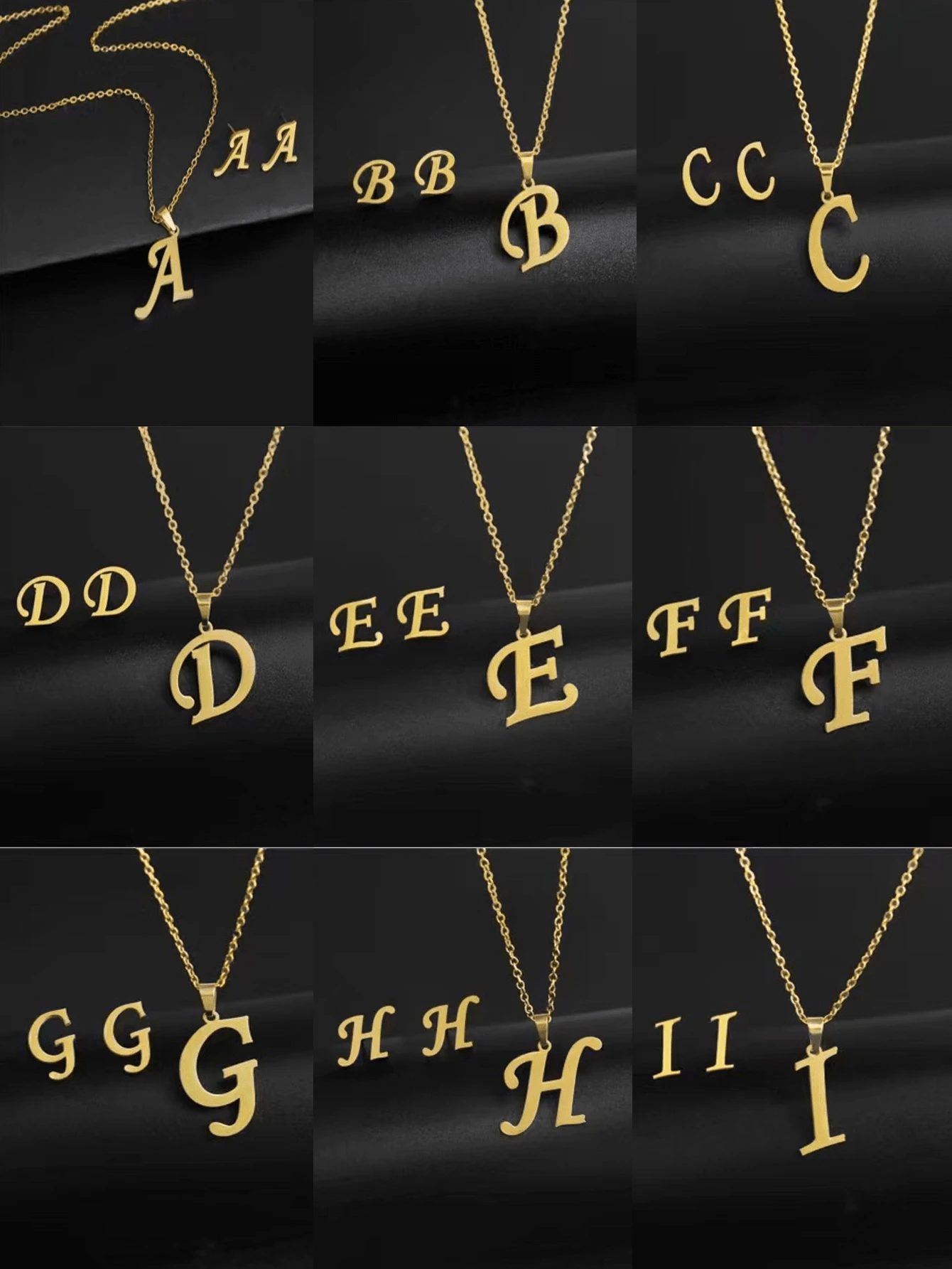 1 套钛钢 26 字母设计时尚百搭耳钉和吊坠项链首饰套装，适合男士，18K 镀金，适合送礼和日常佩戴