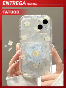 1pc Floral Pattern Transparent Phone Case With Removable Kickstand Compatible With IPhone 15/15Pro/15Plus/15Promax - Màu xanh lam - Xem 5