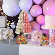 100 件，月亮和星星印花欧根纱袋，斋月糖果礼品袋，化妆欧根纱礼品袋，抽绳礼品袋，适用于宴会、珠宝、节日 - 黑色 - 查看 6