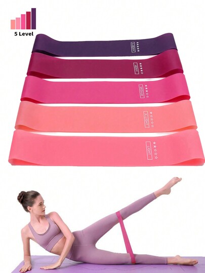 Set di 5 fasce elastiche di resistenza rosa sfumato, per allenamento di forza, glutei e gambe, adatte per allenamento squat