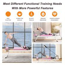 DlandHome Máquina reformadora de Pilates, reformador de Pilates de interior con resortes de aleación de alta resistencia, reformador de Pilates plegable para gimnasio en casa - Versión mejorada rosa - Ver 3