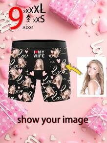 Valentine's Day Gift Personalized Boxer Briefs - Unique Face Photo Printing Underwear ,Ultra-Comfy, High-Elastic Underpants For Men - Perfect Romantic Gift For Boyfriend Or Husband,1pc