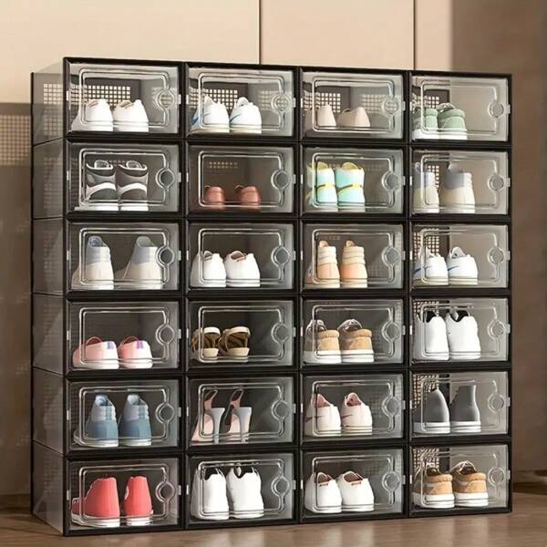 6/12 Thick Transparent Shoe Boxes With Lids, Foldable And Stackable Shoe Racks, Plastic Sports Shoe Containers, Space Saving Storage Organizer, Used For Foyer, Bedroom, Home, Dormitor