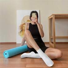 1 Paire de chaussettes de yoga pour femmes, couleur unie, antidérapante au niveau de la semelle médiane, chaussettes de yoga, pilates, ballet
